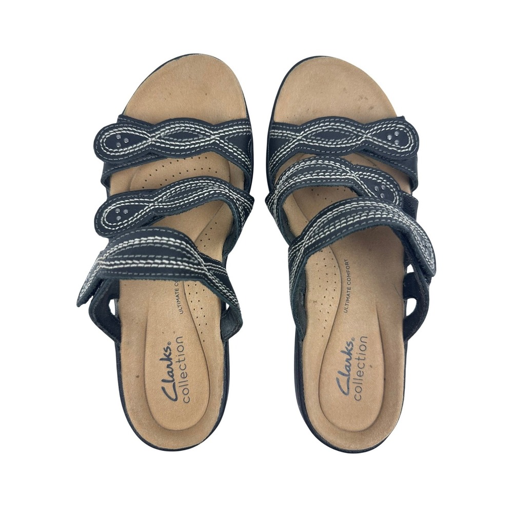 Clarks Collection Brinkley Flora Black Slide Sandals Womens 6 Adjustable Straps
